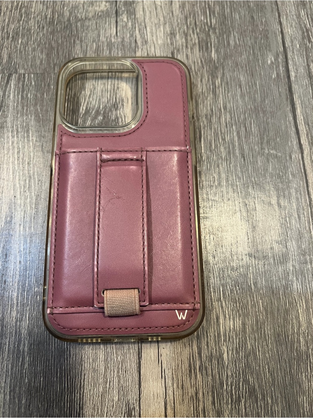 Walli iPhone 14 Pro Wallet Phone Case in Huckleberry Vegan Leather Finger Strap